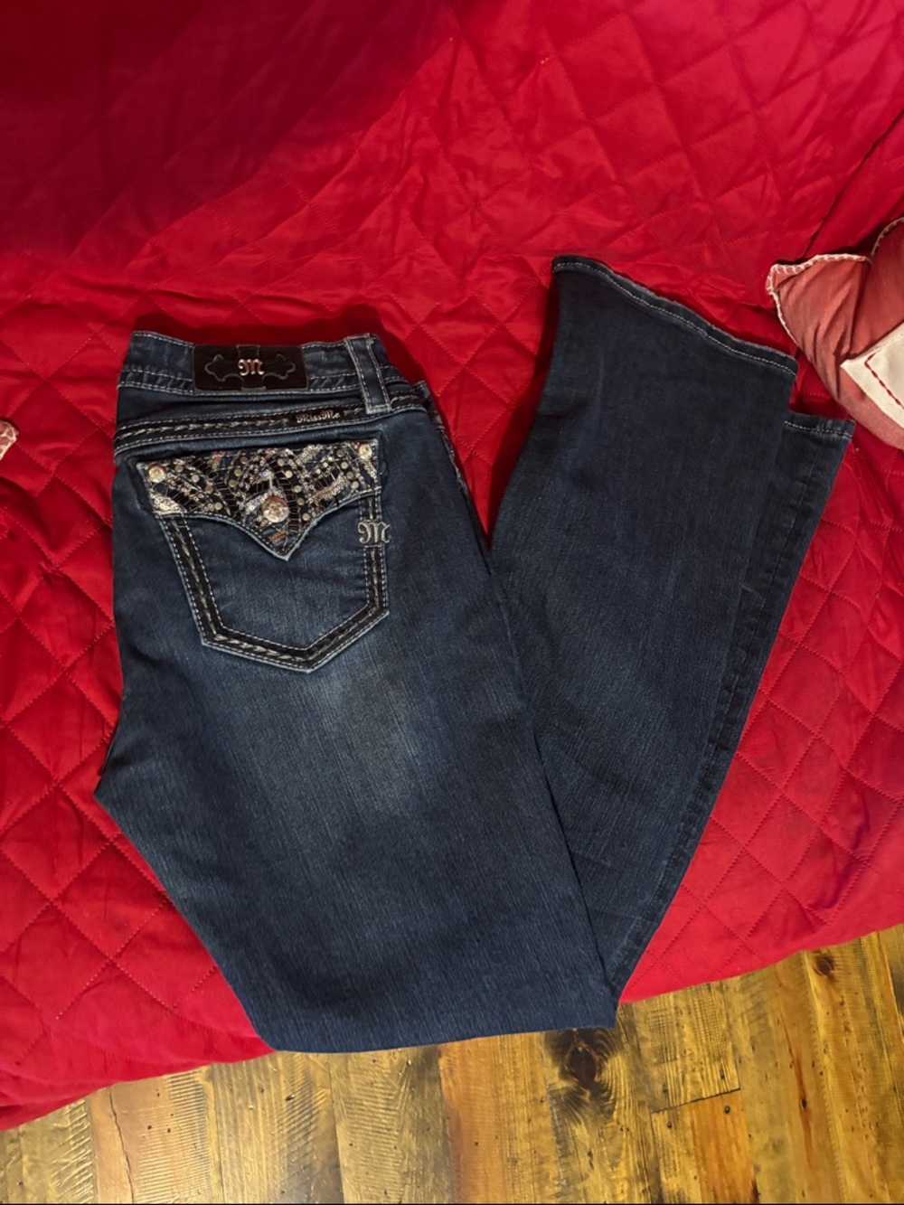 Signature Dark Blue Bootcut Jeans with Embellished Back Pockets